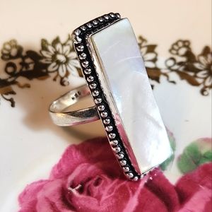 Stunning, S9,Long, Rectangle-Shaped, Natural Mother-O-P Ring.Absolutely Gorgeous